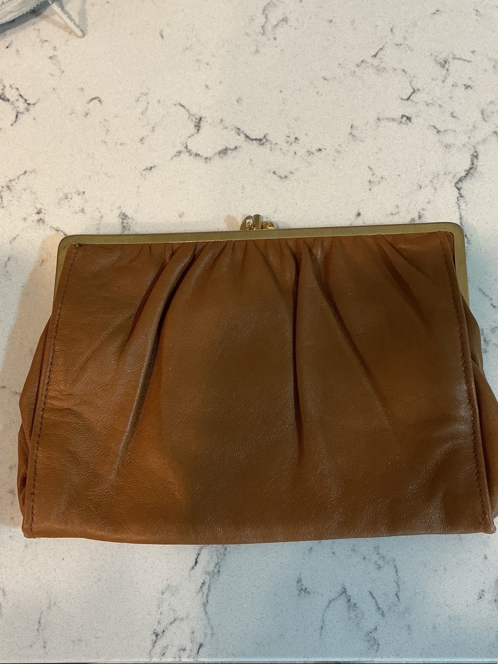 Neiman Marcus Brown Leather Frame Clutch with Kiss-Lock Made in Spain